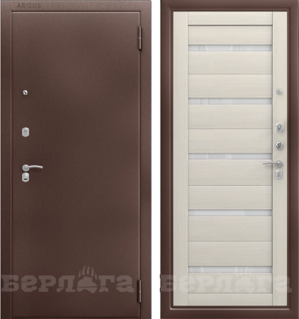 Входная дверь Берлога Оптима Марио (промо) Антик медь/ Ясень белый/ Бежевый лакобель 970х2050 Левое