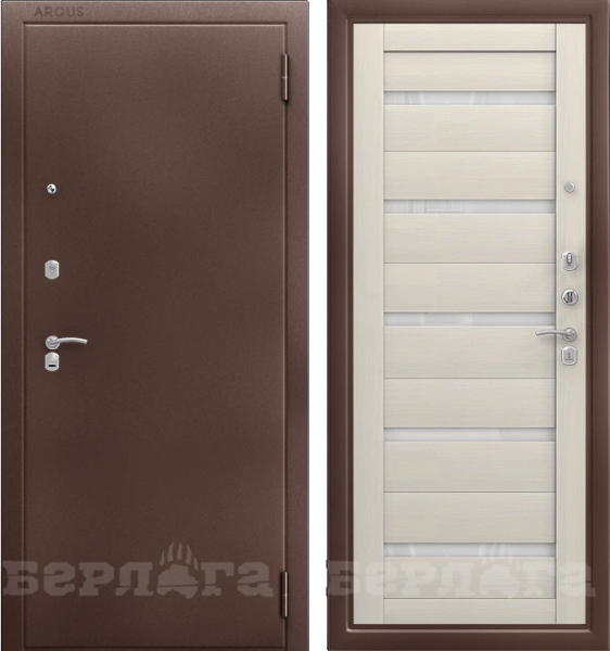 Входная дверь Берлога Оптима Марио (промо) Антик медь/ Ясень белый/ Бежевый лакобель 970х2050 Левое