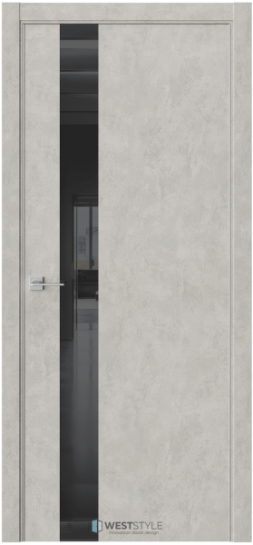 Межкомнатная дверь WestStyle IN 2 ДГ Бетон смоки/ Черный лакобель/ кромка Алюм.хром с 2-х сторон 900х2000 (Защелка магнит. WC)