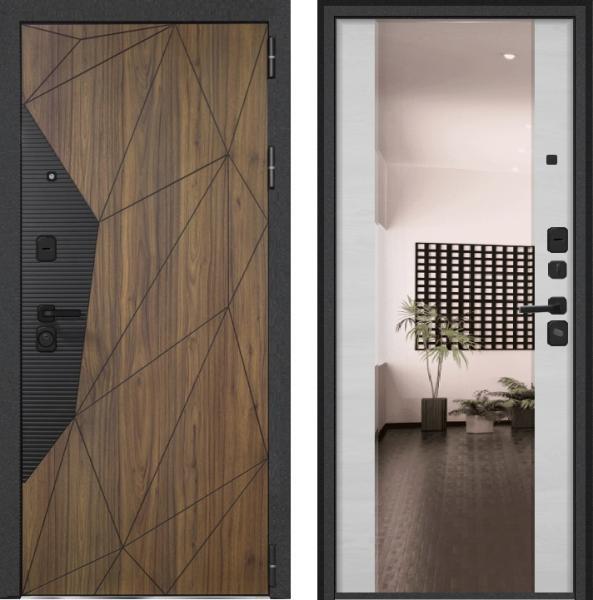 Входная дверь Мастер Сталь АВРОРА Орех/ Шагрень белая 860х2050 Левое