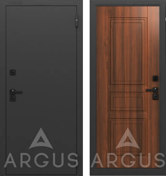 Входная дверь с терморазрывом Argus Тепло LE Муар графит 7021 Гаральд Коньяк статус 970х2050 Правое