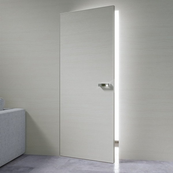 Скрытая дверь INVISIBLE наружное открывание алюминиевая кромка хром 600х2000