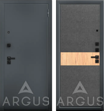 Входная дверь Argus ДА 65 Фьюри Black Style Букле графит/ Штукатурка графит 970х2050 Левое