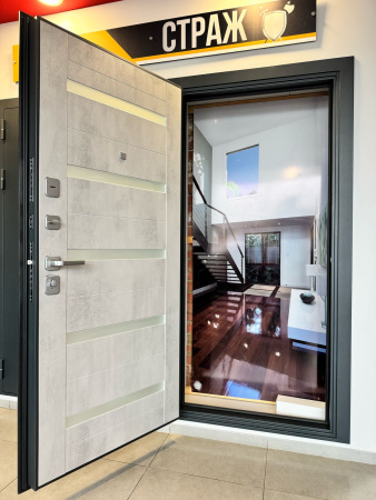 Входная дверь Страж 3К Люкс 4 Графит/ Бетон серый 860х2050 Левое