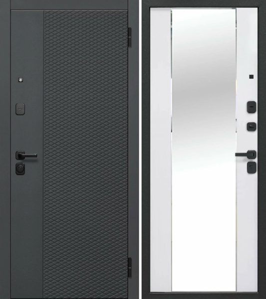 Входная дверь Ferroni 7,5 см Флорида зеркало фацет Черный кварц/ Белый 860х2050 Левое