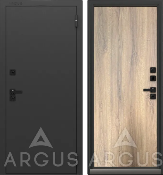 Входная дверь с терморазрывом Argus Тепло LE Муар графит 7021 Ивен Орех лучистый натуральный 970х2050 Правое