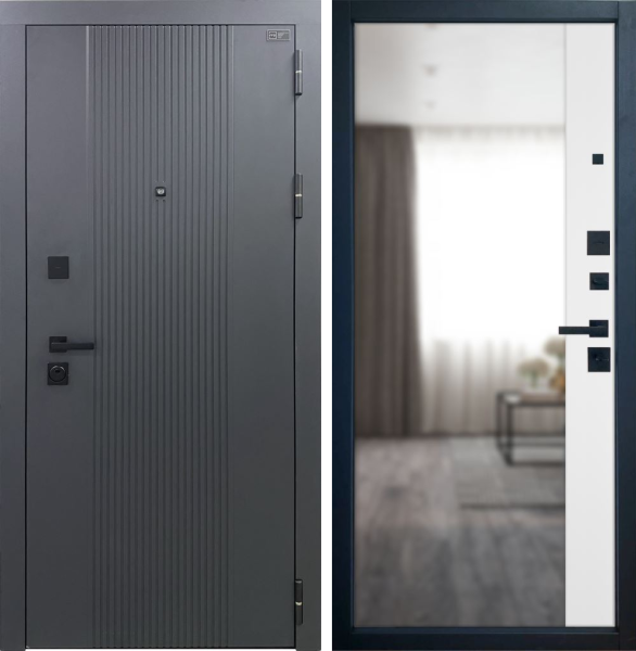 Входная дверь VFD Balance Twin Maxi Mirror Sharkskin/ Emalex Ice 860х2050 Левое