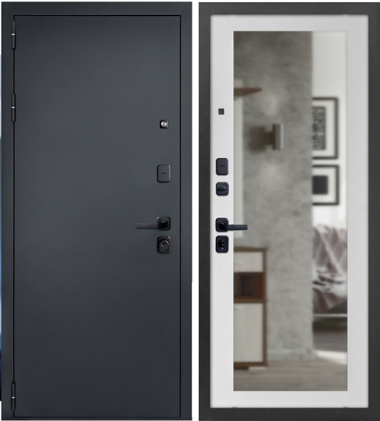 Входная дверь Дверной континент ДК Брест зеркало Антик серебро/ Белый матовый 860х2050 Левое