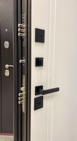 Входная дверь с терморазрывом AGAT Сургут Муар коричневый с блестками/ Белый 960х2050 Правое