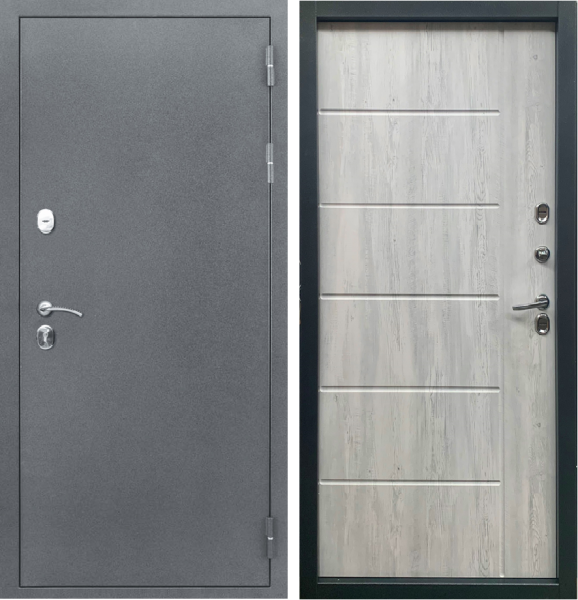 Входная дверь с терморазрывом Страж 3К Тепло Графит RAL 7024/ Санторини белый 860х2050 Левое