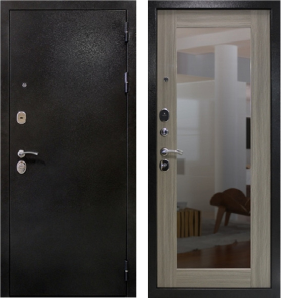 Входная дверь Optimum Триумф зеркало Темное серебро/ Грей 960х2050 Правое