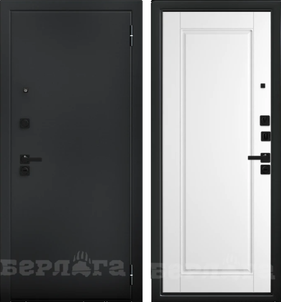 Входная дверь Берлога Ультра Тревор Букле черный/ Эмалит арктик 870х2060 Левое