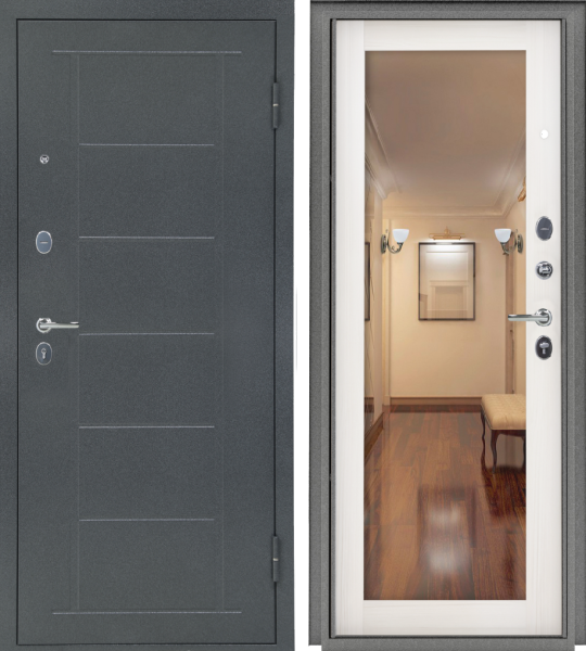 Входная дверь Промет Титан PRO Зеркало Букле графит/ Лиственница 860х2050 Левое