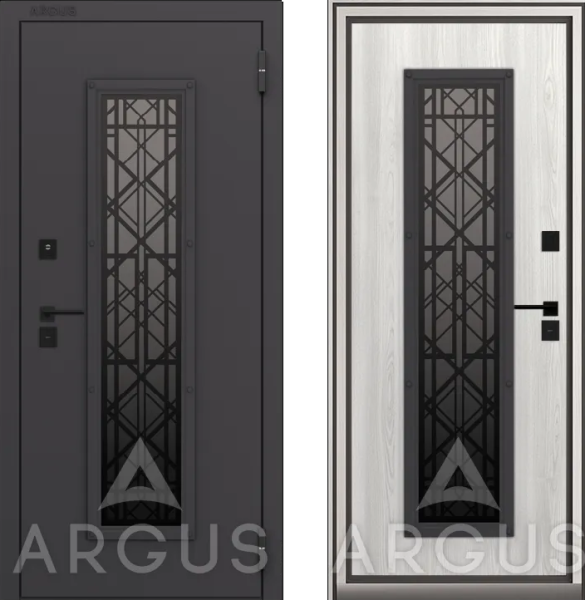 Входная дверь с терморазрывом Argus Тепло Бриан Муар графит/ Ясень Ривьера айс 870х2050 Левое