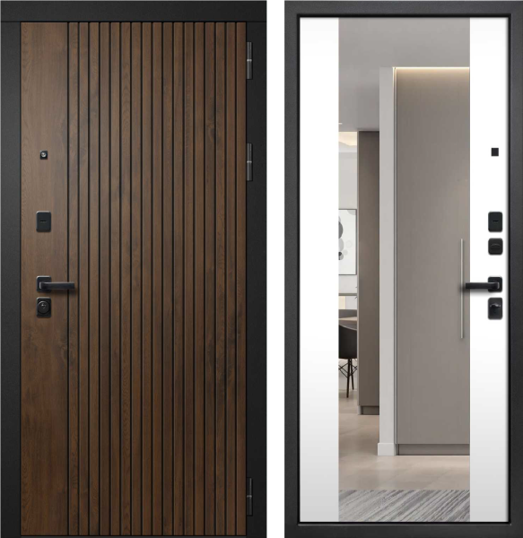 Входная дверь FD Форест Зеркало Дуб медовый/ Velluto bianco 860х2050 Левое