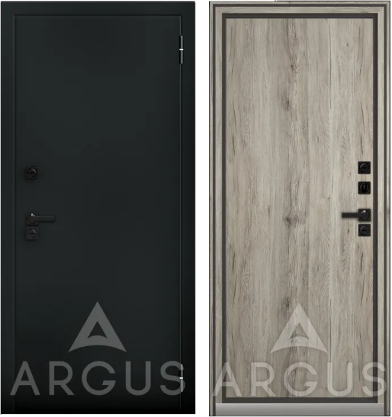 Входная дверь с терморазрывом Argus Тепло Букле черный Ивен/ Рустик пепельный 870х2050 Левое