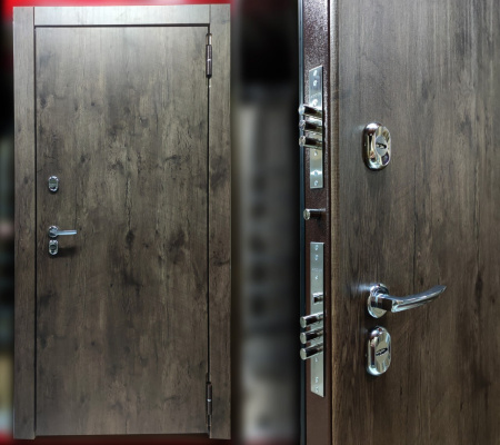 Входная дверь с терморазрывом Argus Тепло Букле черный Ивен/ Акация темная/ Рустик пепельный 970х2050 Правое