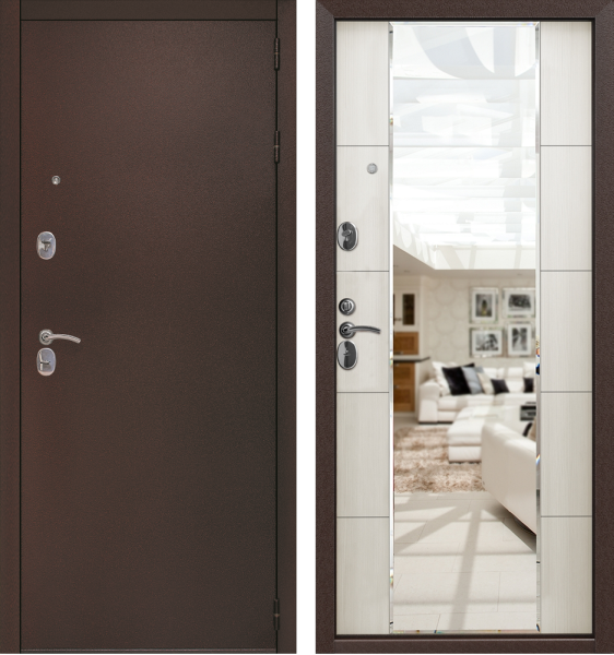 Входная дверь Страж 3К Mirror Антик медь/ Миландж светлый 960х2050 Левое