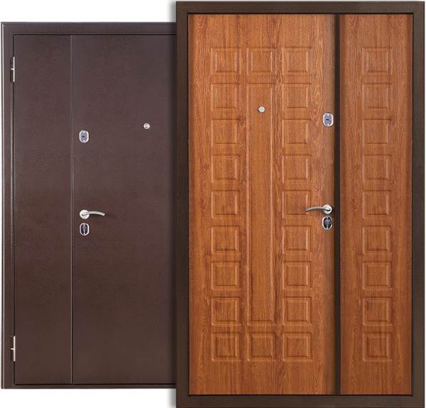 Входная дверь Бульдорс MEGA Антик медь/ Золотистый дуб 1200х2050 Левое