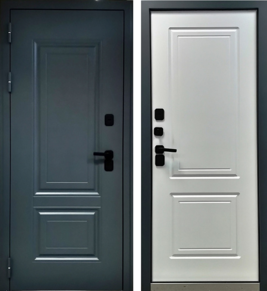 Входная дверь с терморазрывом Optimum Термо Штамп Муар темно-серый/ Белый матовый 860х2050 Левое