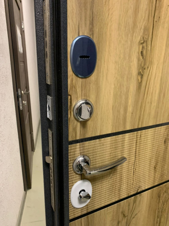 Входная дверь Мастино Trust Eco Букле антрацит/ Дуб галифакс медовый 9E-183 860х2050 Правое