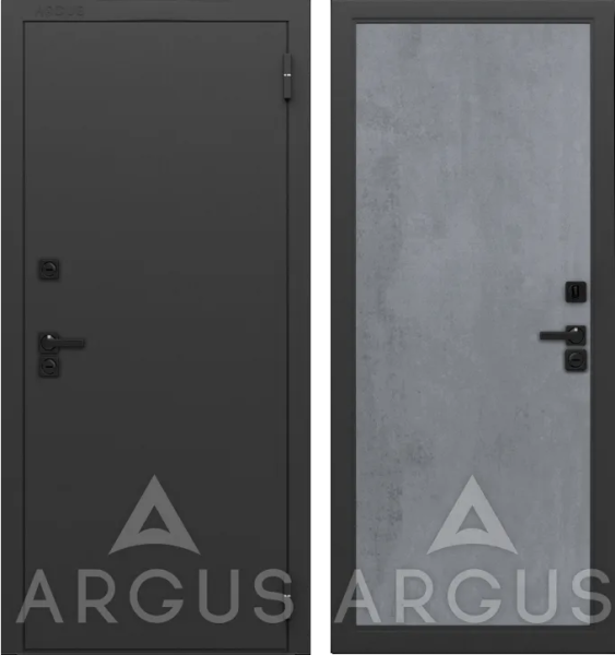 Входная дверь с терморазрывом Argus Тепло LE Муар графит 7021 Ивен Бетон светлый 870х2050 Левое