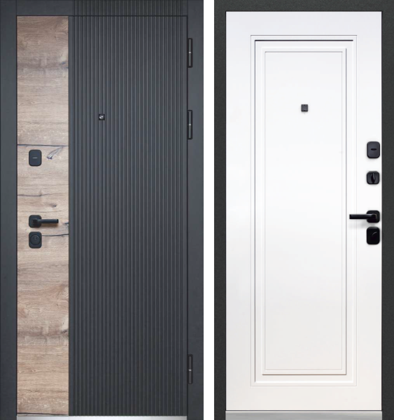 Входная дверь Luxor 2МДФ Дуб вертикаль Нео Черный кварц/ Белый 860х2050 Левое