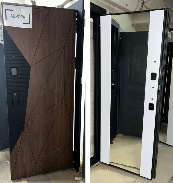 Входная дверь Мастер Сталь АВРОРА Орех/ Шагрень белая 860х2050 Левое