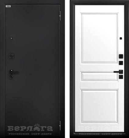 Входная дверь Берлога Ультра Каролина Букле черный/ Белая эмаль (soft) 870х2060 Левое