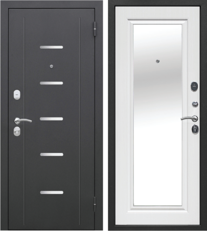 Входная дверь Ferroni 7,5 см Гарда зеркало Антик серебро/ Ясень белый 860х2050 Левое