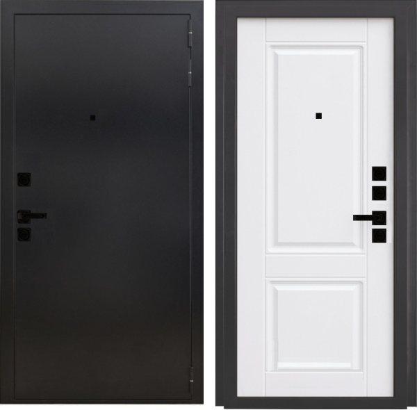 Входная дверь CLASSIC WHITE  Букле черный/ Белый матовый 860х2050 Левое