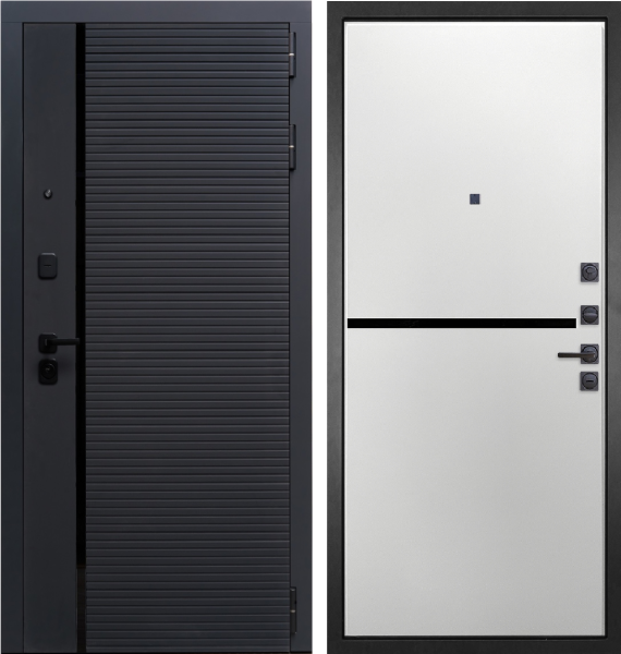 Входная дверь Гранит Пиано Графит/ панель Горизонт 073 белая 860х2050 Левое