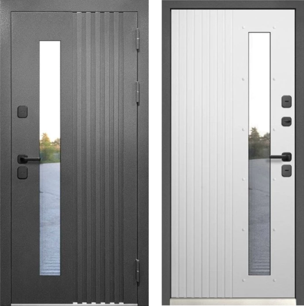 Входная дверь с терморазрывом Luxor Termo Рейка Стеклопакет Муар 7024/ Белый 860х2050 Левое