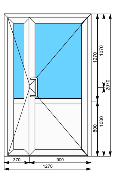 Дверь алюминиевая TATPROF 45/ 2070х1270 стеклопакет