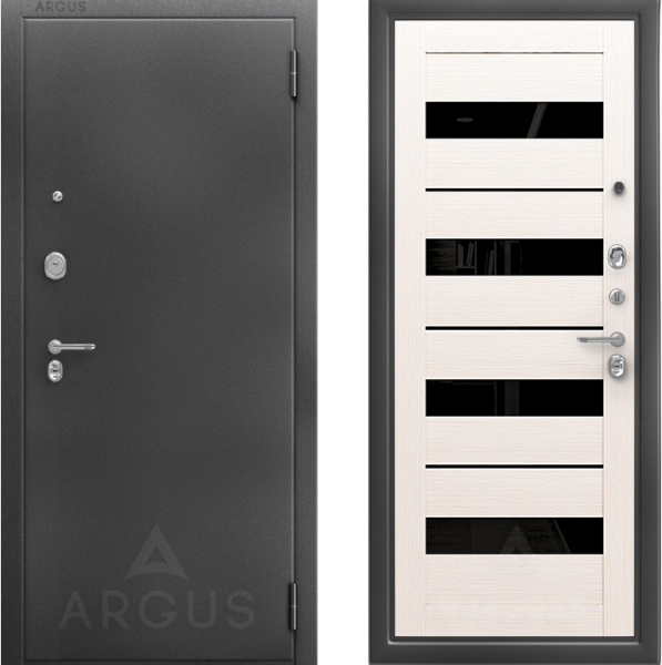 Входная дверь Argus ДА 67 Милана Антик серебро/ Лиственница белая/ Черный лакобель 870х2050 Левое