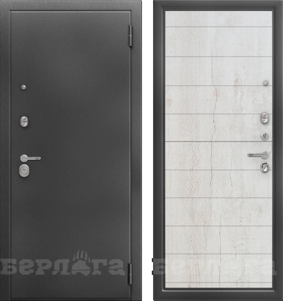 Входная дверь Берлога Тринити Нова Лайн Антик серебро/ Бетон светлый лофт 870х2060 Левое