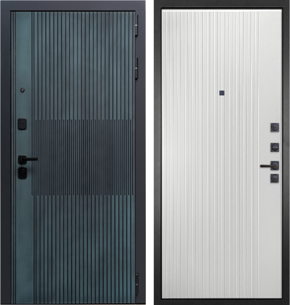 Входная дверь Гранит Бриони Серо-зеленый/ панель Пиано вертикальная 076 белая 860х2050 Левое