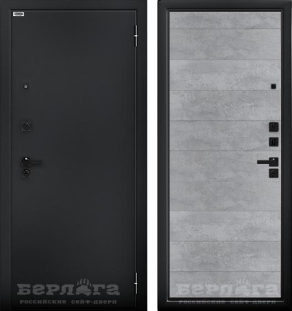 Входная дверь Берлога Ультра Лайн Букле черный/ Бетон светлый 870х2060 Левое