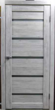 Межкомнатная дверь модель 55 ДО Дуб дымчатый/ Черный лакобель 600х2000