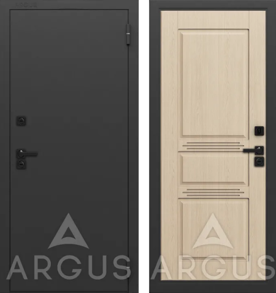 Входная дверь с терморазрывом Argus Тепло LE Муар графит 7021 Сабина Беленый дуб 970х2050 Левое