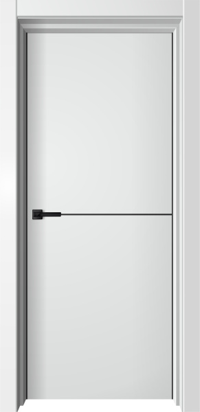 Межкомнатная дверь FlyDoors Лайника 1 ДГ Вайт/ кромка Алюм.черная с 2-х сторон 600х2000 (Защелка магнит. WC)