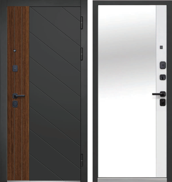 Входная дверь Luxor 2МДФ Диагональ зеркало Антрацит/ Белый 860х2050 Левое