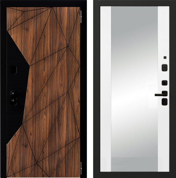 Входная дверь Ferroni 9 см Геометрия зеркало Орех каньон коньяк/ Белый 860х2050 Правое
