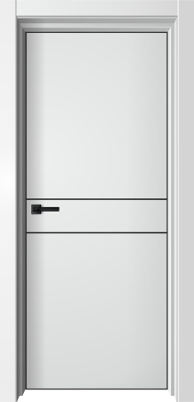 Межкомнатная дверь FlyDoors Лайника 2 ДГ Вайт/ кромка Алюм.черная с 4-х сторон 600х2000 (Защелка магнит. WC)