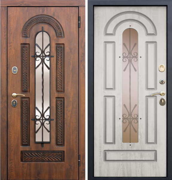 Входная дверь с терморазрывом Ferroni VITRA Винорит Патина Грецкий орех/ Сосна белая 860х2050 Левое