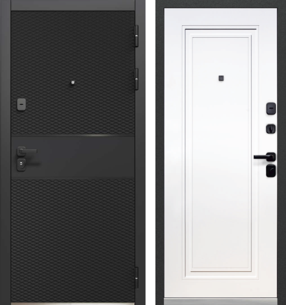 Входная дверь Luxor 2МДФ Карбон Черный/ Белый 860х2050 Левое