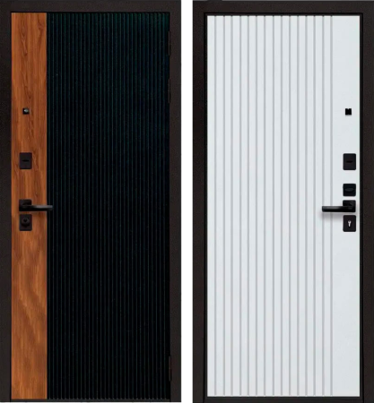 Входная дверь Берлога Тринити УП "Фактор" Черный кварц (орех пекан медовый)/ "Энигма" Эмалит белый 870х2060 Левое