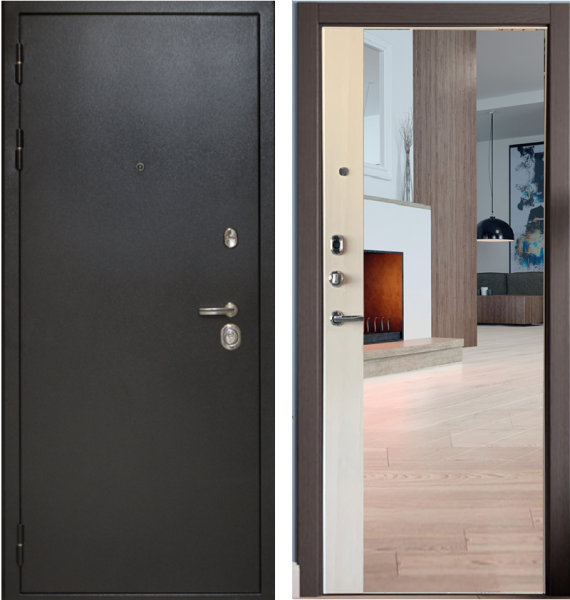 Входная дверь Страж 3К Панорама Зеркало 3/4 Антик серебро/ Лиственница беленая 960х2050 Левое