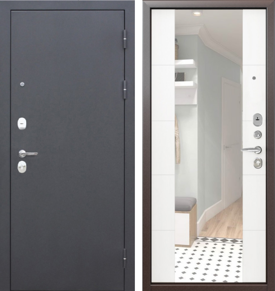 Входная дверь BOST Галант (new) Зеркало Антик серебро/ Белый 860х2070 Левое