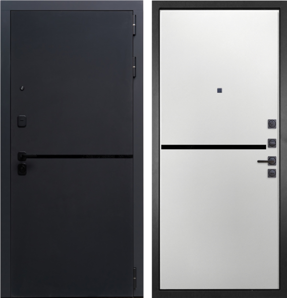 Входная дверь Гранит Горизонт Черный/ панель Горизонт 053 белая 860х2050 Левое